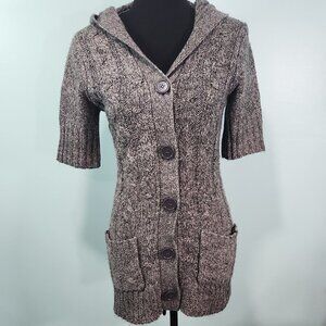 Women's Gray Hooded Sweater with Button Front